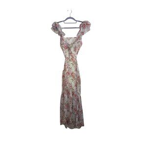 Floral Print Maxi Dress With Ruffle Sleeves & Lace-Up Front By Indikah